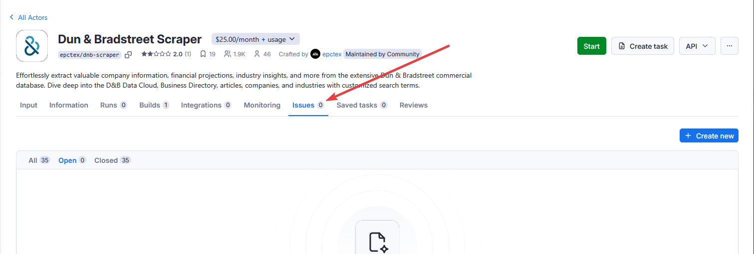 Paid Actors&#39; issues tab